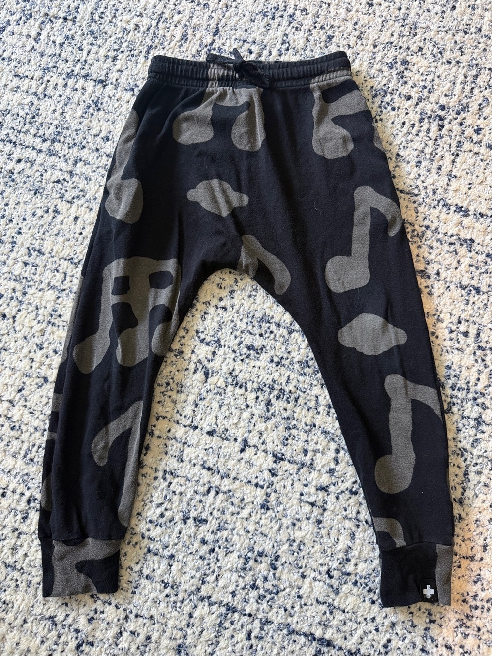 nununu Black Sweatpants with Gray Music Note Print